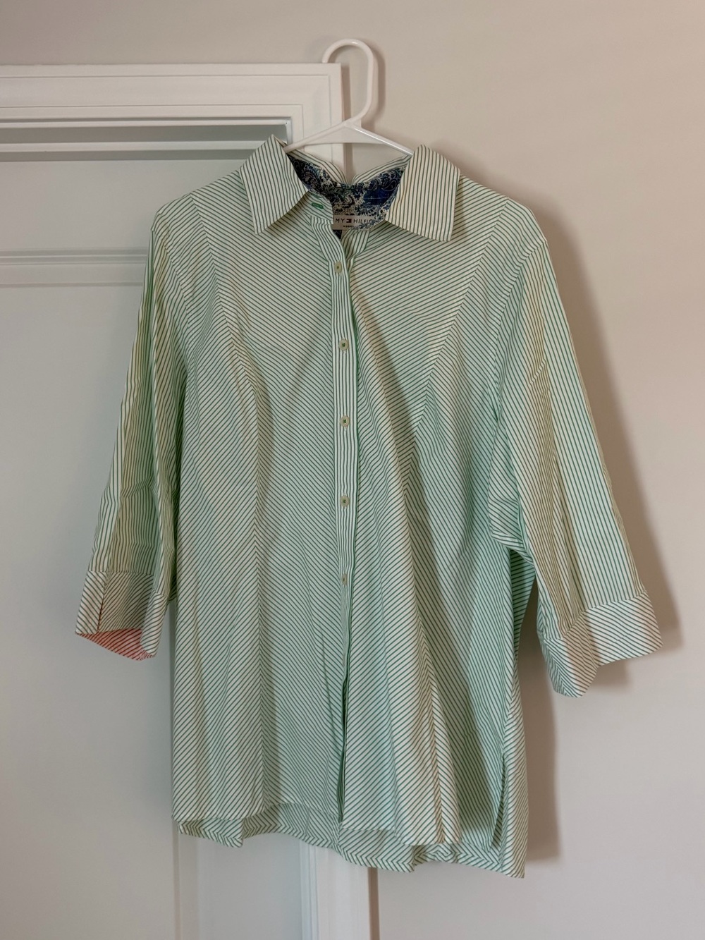 Tommy Hilfiger Light Mint and White Striped Button-Down Shirt